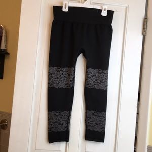 Black leggings with gray lace never worn